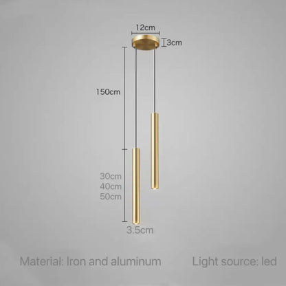 Minimalist gold black & white led tube pendant – dining room