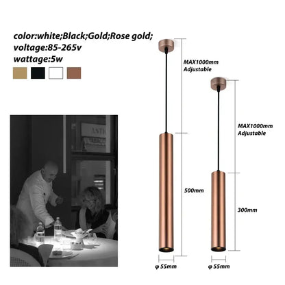 Modern cylindrical led tube pendant light kitchen dining decor
