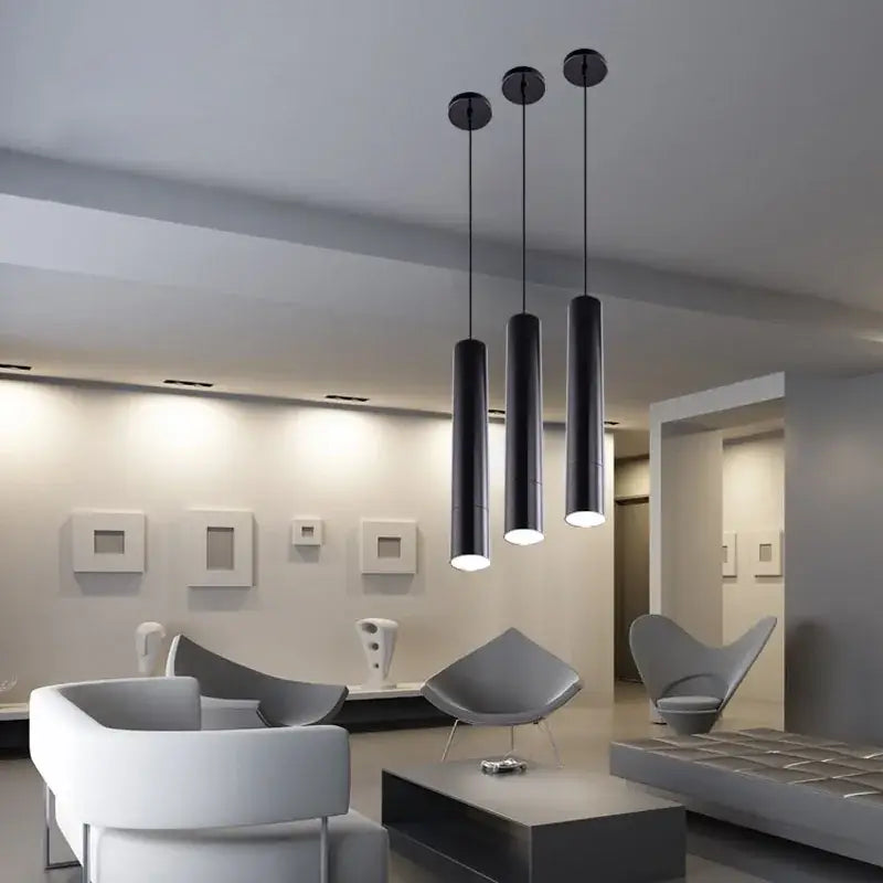 Modern black & white led tube pendant lights for dining room