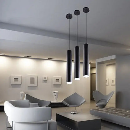 Modern black & white led tube pendant lights for dining room