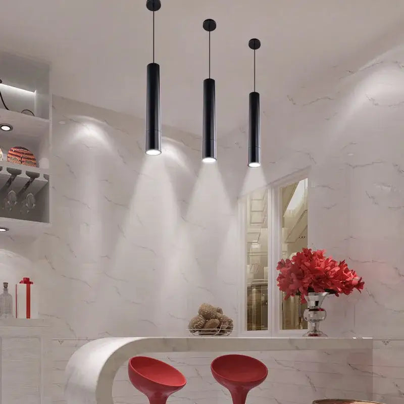 Modern black & white led tube pendant lights for dining room