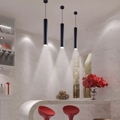 Modern black & white led tube pendant lights for dining room