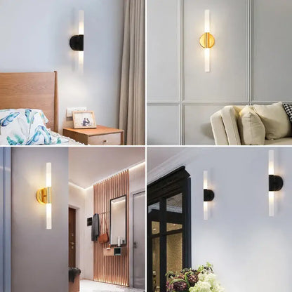 Modern gold led tube wall light bedroom sconce with frosted glass