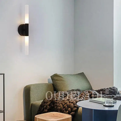 Modern gold led tube wall light bedroom sconce with frosted glass