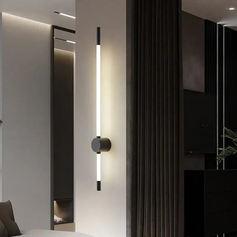 Modern black & gold led tube wall lights bedroom sconce