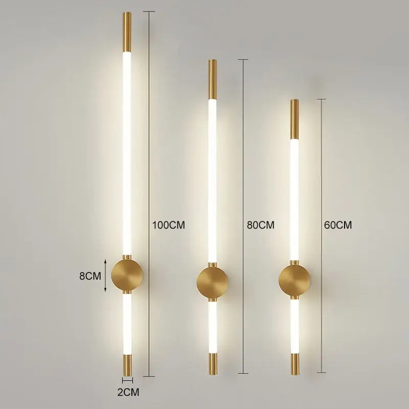 Modern black & gold led tube wall lights bedroom sconce