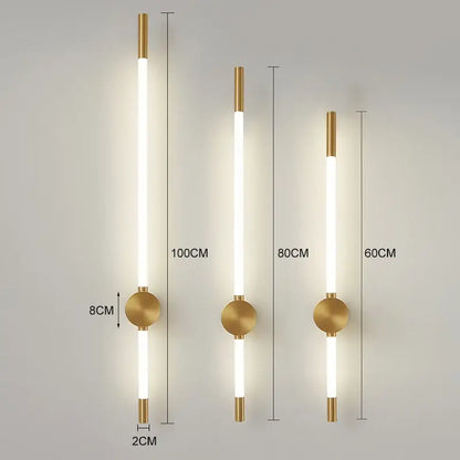 Modern black & gold led tube wall lights bedroom sconce