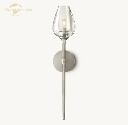 Modern brushed nickel led tulip glass wall sconce bedroom light