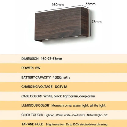 Minimalist wood led wall sconce bedroom dual beam light