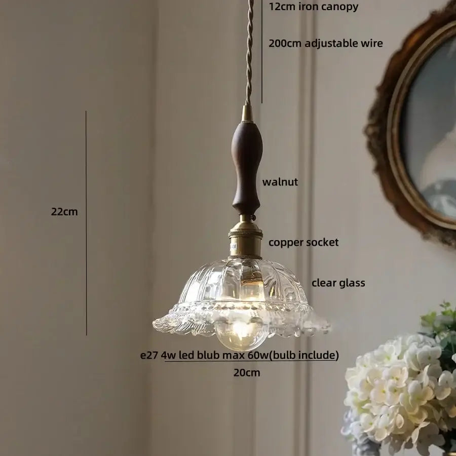 led walnut and glass pendant light for dining room
