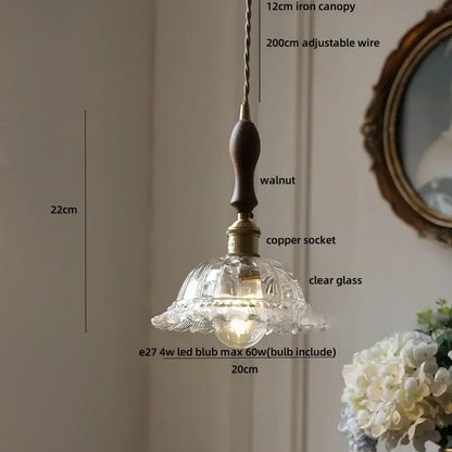 led walnut and glass pendant light for dining room