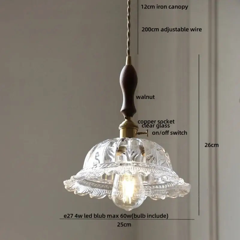 led walnut and glass pendant light for dining room