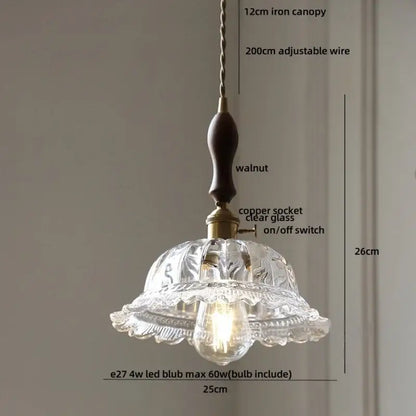 led walnut and glass pendant light for dining room