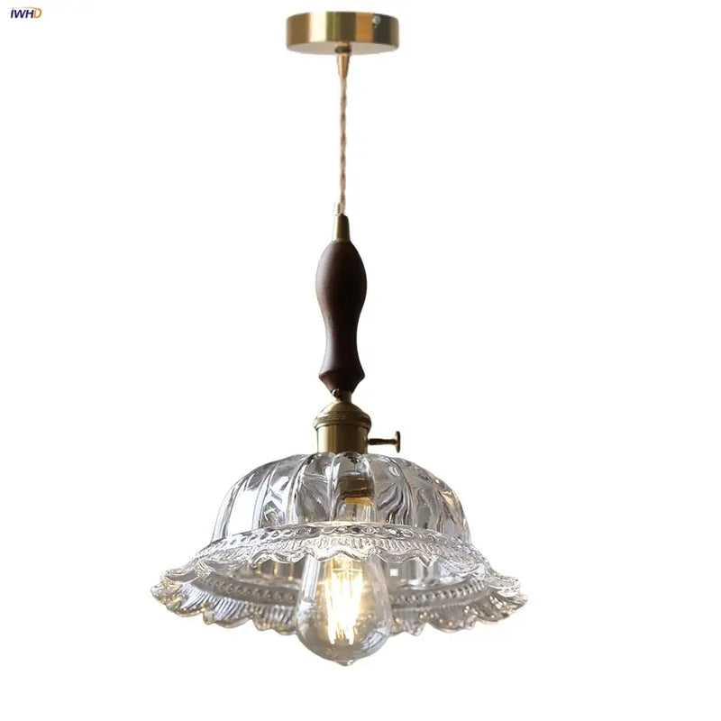 led walnut and glass pendant light for dining room