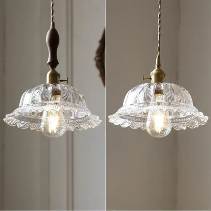 led walnut and glass pendant light for dining room
