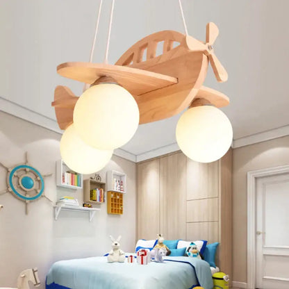 led wooden aircraft kids chandelier bedroom pendant light