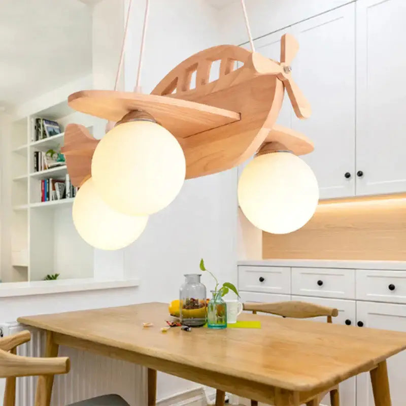 led wooden aircraft kids chandelier bedroom pendant light