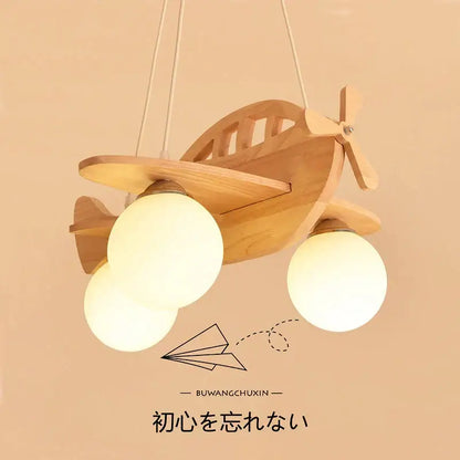 led wooden aircraft kids chandelier bedroom pendant light