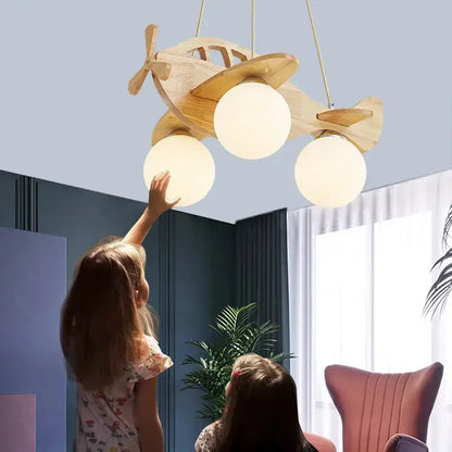 led wooden aircraft kids chandelier bedroom pendant light