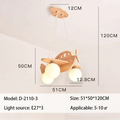 led wooden aircraft kids chandelier bedroom pendant light