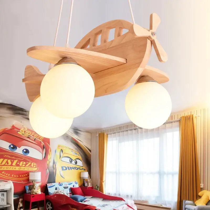 led wooden aircraft kids chandelier bedroom pendant light