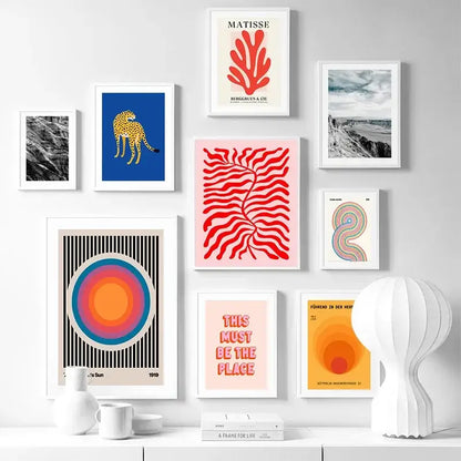 Abstract yellow and red circle wall art – living room canvas