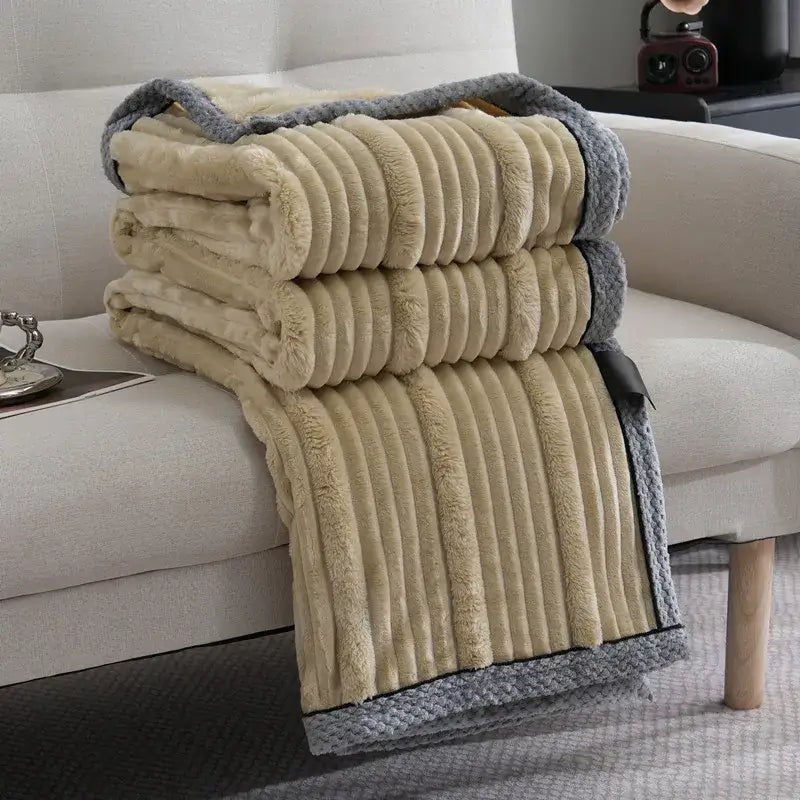 light luxury cream ribbed sofa blanket bedroom throw