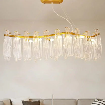 Gold linear island lamp with clear k9 crystal for dining room