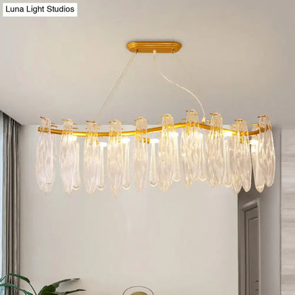 Gold linear island lamp with clear k9 crystal for dining room