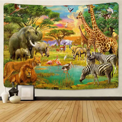 lion tapestry silver grassland animal wall hanging bedroom