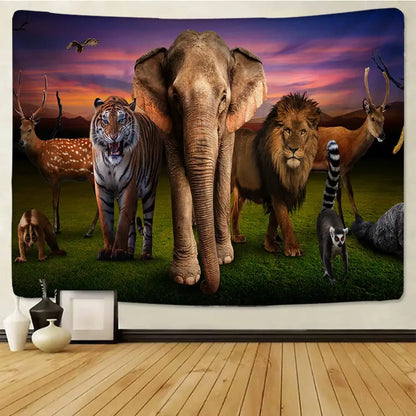 lion tapestry silver grassland animal wall hanging bedroom