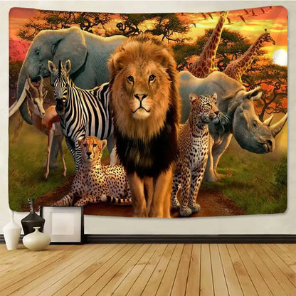 lion tapestry silver grassland animal wall hanging bedroom