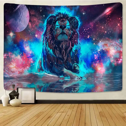 lion tapestry silver grassland animal wall hanging bedroom