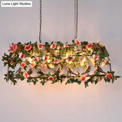 Loft style iron birdcage pendant light pink & white flower dining room
