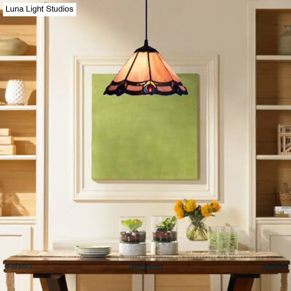 Tiffany amber & blue purple glass cone suspension – living room light