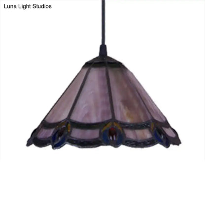 Tiffany amber & blue purple glass cone suspension – living room light