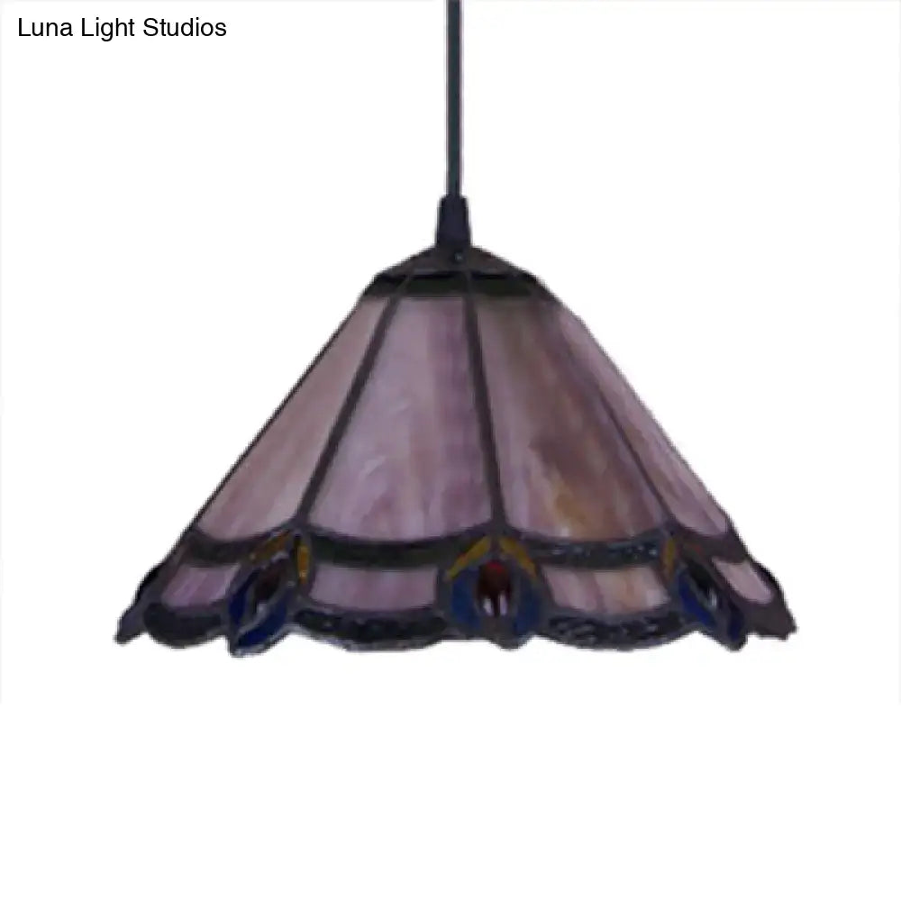Tiffany amber & blue purple glass cone suspension – living room light