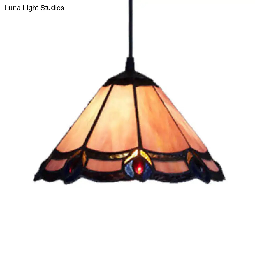 Tiffany amber & blue purple glass cone suspension – living room light
