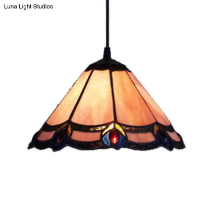 Tiffany amber & blue purple glass cone suspension – living room light