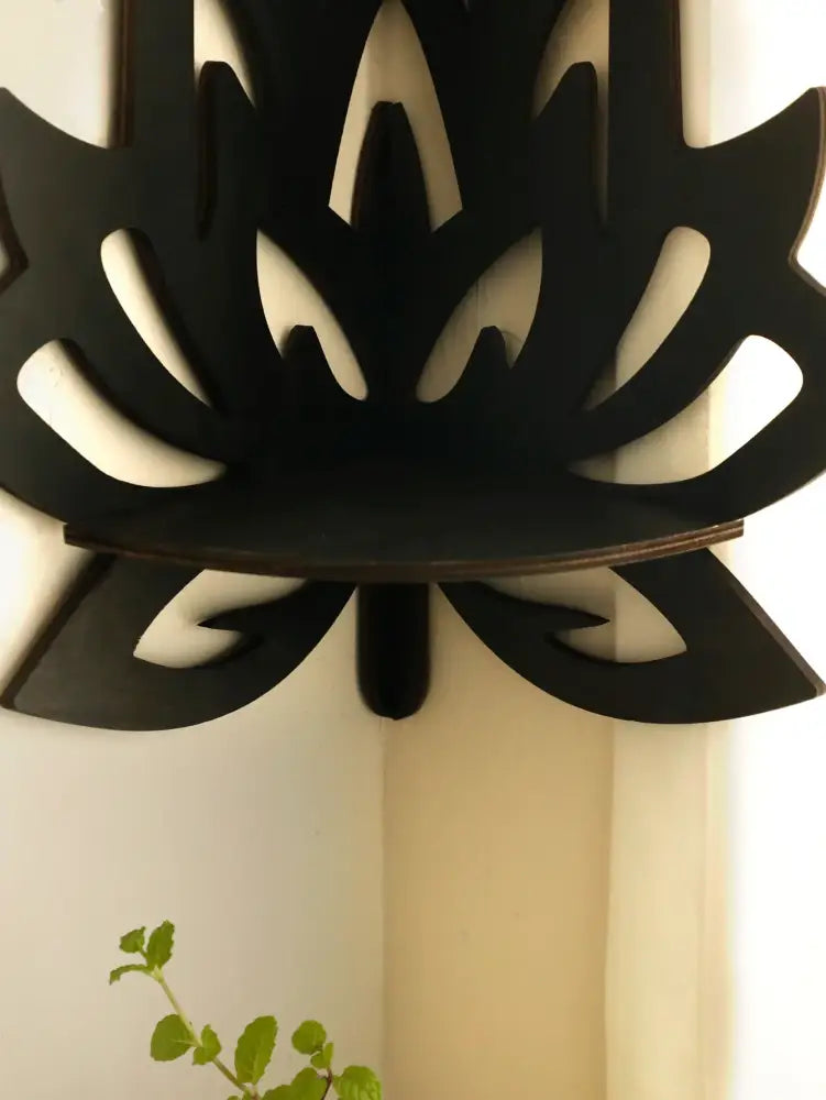 Modern black metal lotus floating wall shelf living room decor