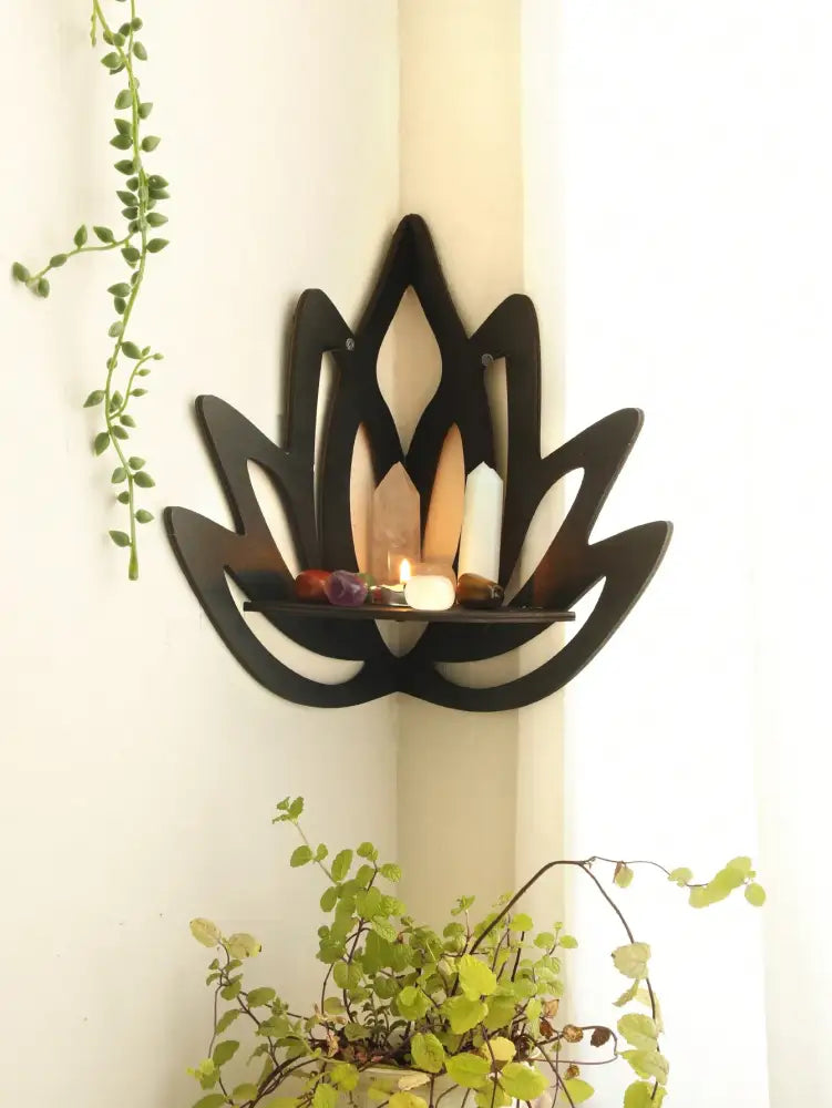 Modern black metal lotus floating wall shelf living room decor