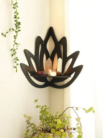 Modern black metal lotus floating wall shelf living room decor