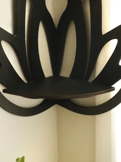 Modern black metal lotus floating wall shelf living room decor