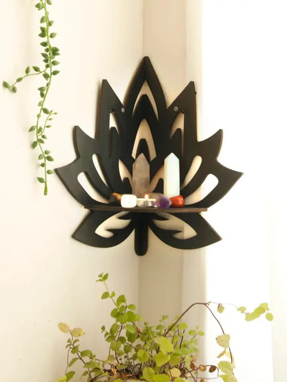 Modern black metal lotus floating wall shelf living room decor