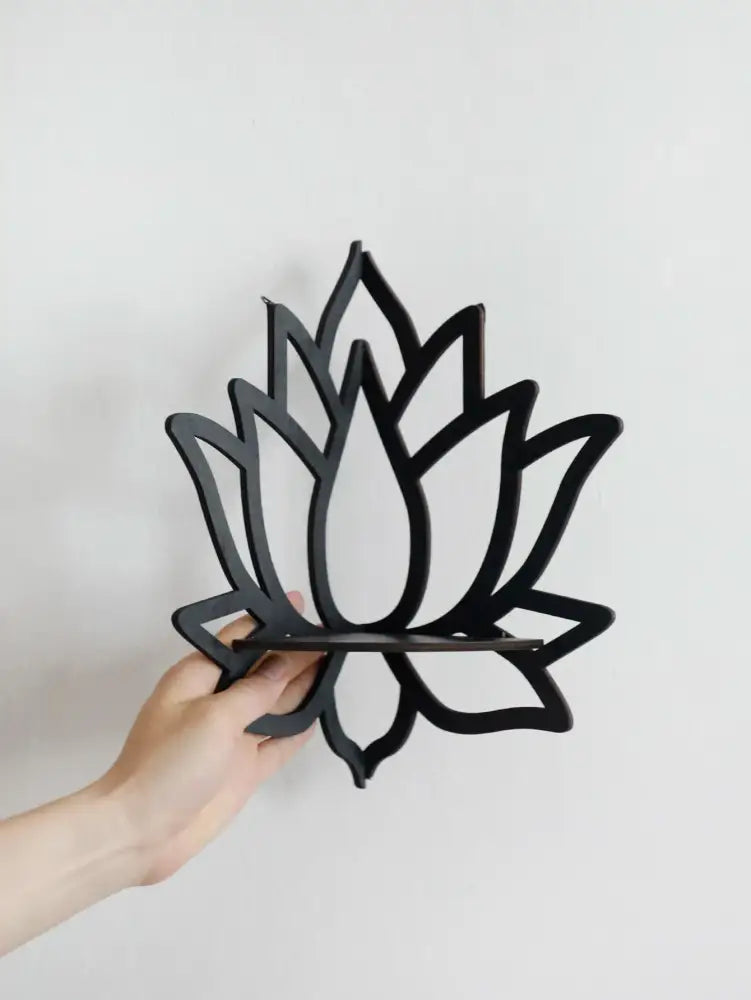 Modern black metal lotus floating wall shelf living room decor