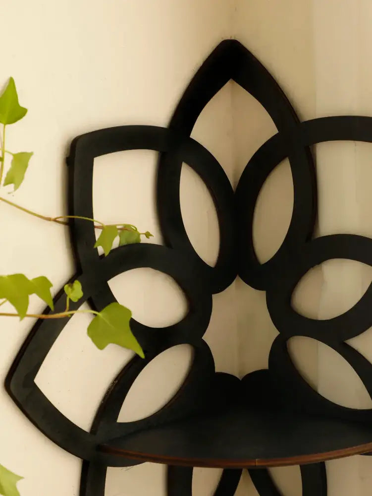 Modern black metal lotus floating wall shelf living room decor