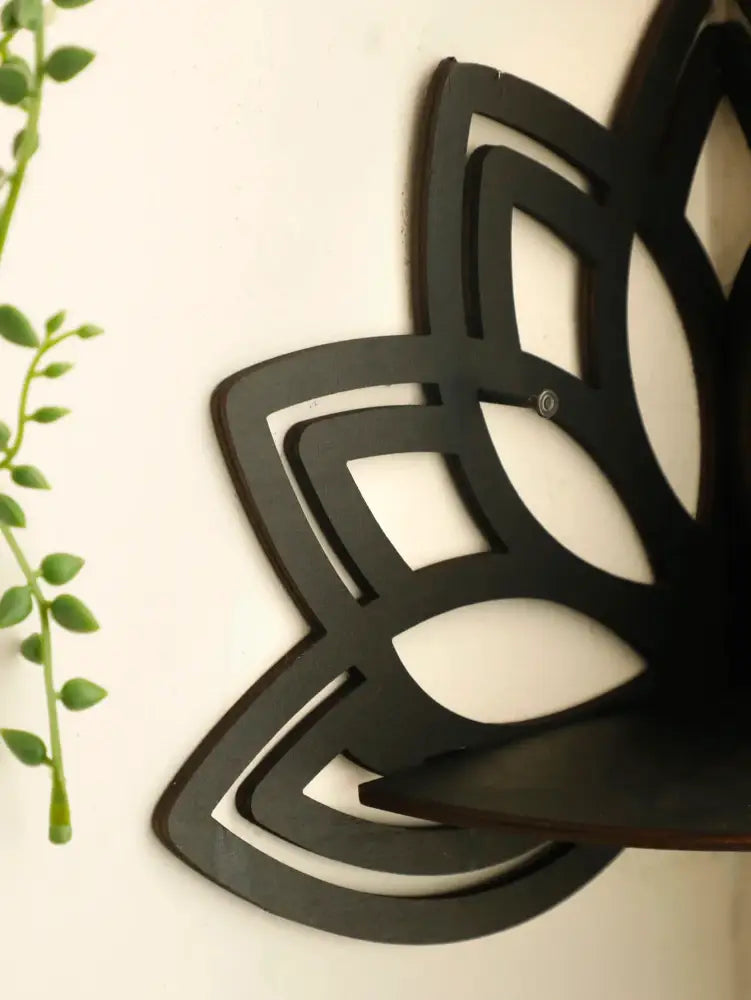 Modern black metal lotus floating wall shelf living room decor