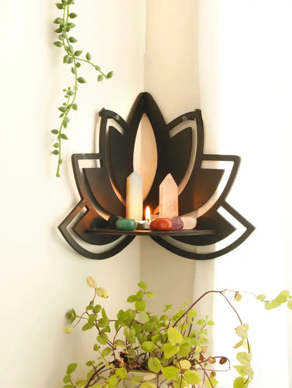 Modern black metal lotus floating wall shelf living room decor