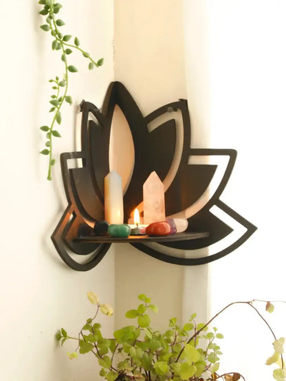 Modern black metal lotus floating wall shelf living room decor