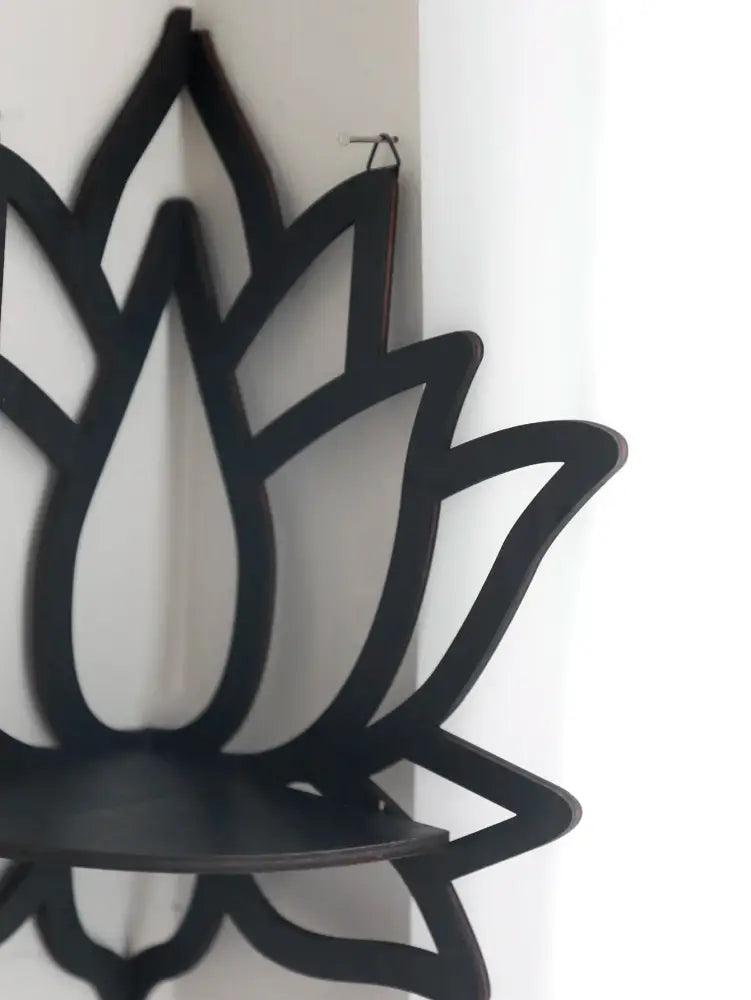 Modern black metal lotus floating wall shelf living room decor